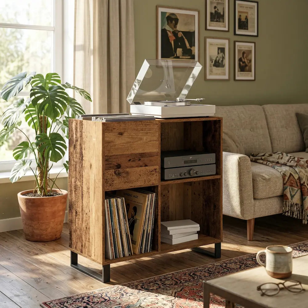 meuble vinyle en bois dans salon Image