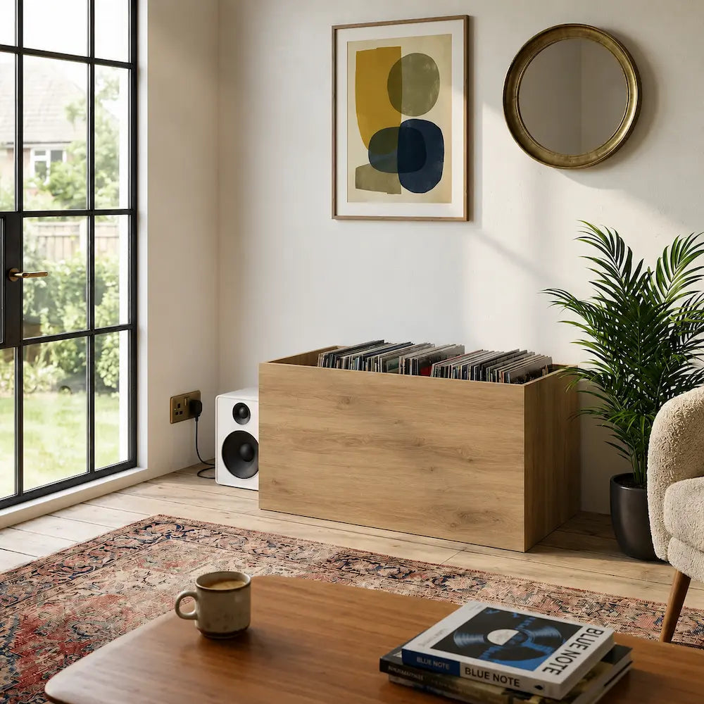 Meuble vinyle pour platine - Chêne artisanal - 69,5 x 34 x 36 cm