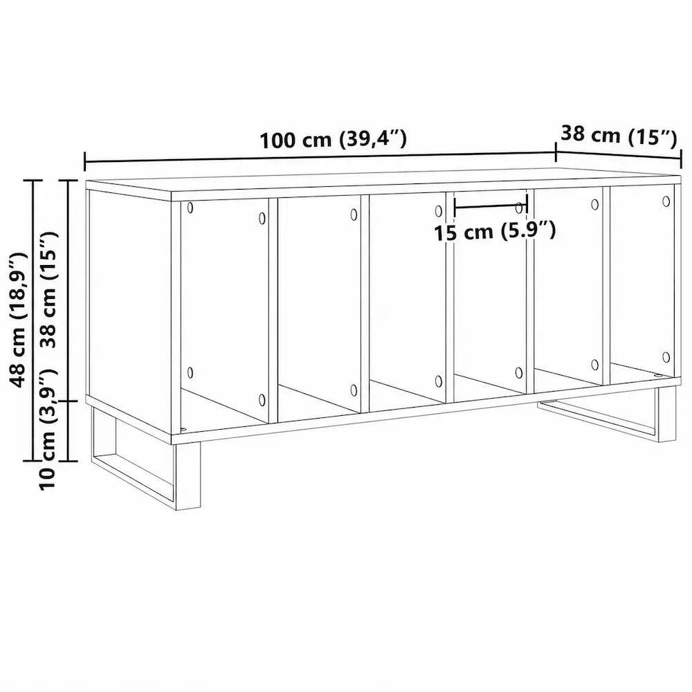 Meuble vinyle pour platine - Bois ancien - 100 x 38 x 48 cm