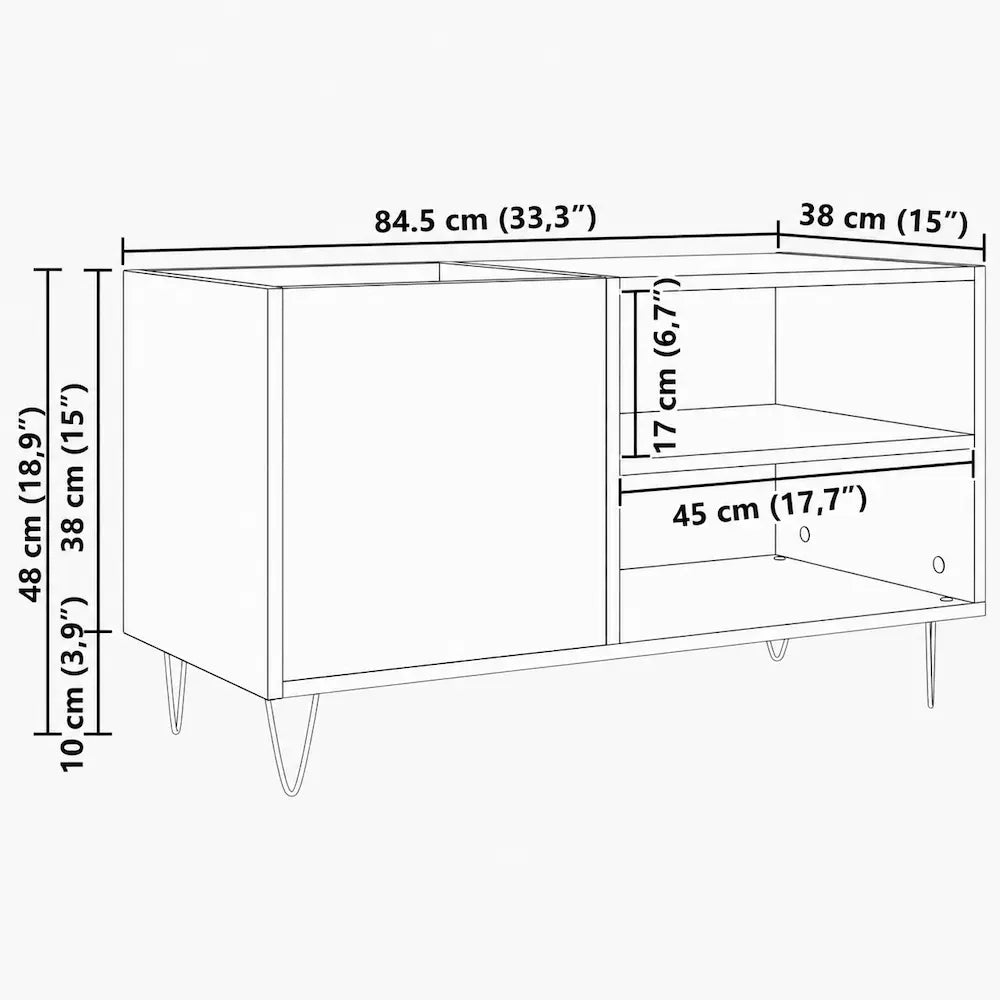 Meuble vinyle pour platine - Chêne noir - 84,5 x 38 x 48 cm