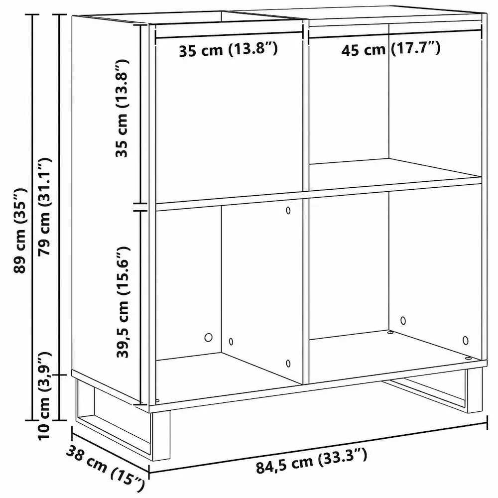 Meuble vinyle pour platine - Chêne noir - 85 x 38 x 89 cm
