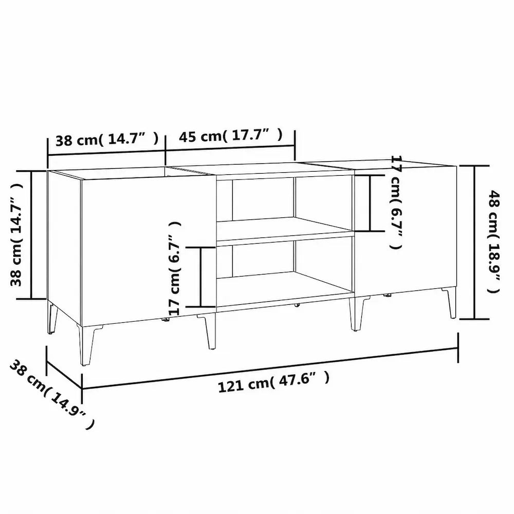 Meuble vinyle pour platine - Gris béton - 121 x 38 x 48 cm