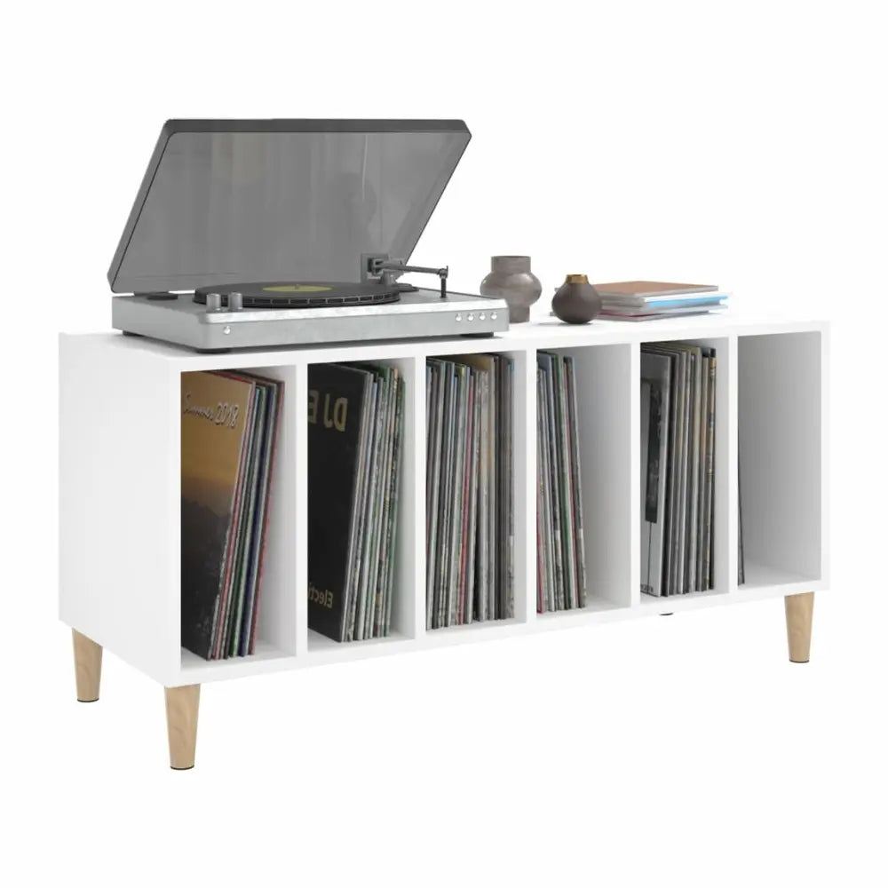 Meuble de rangement pour disques vinyles et platine en bois blanc