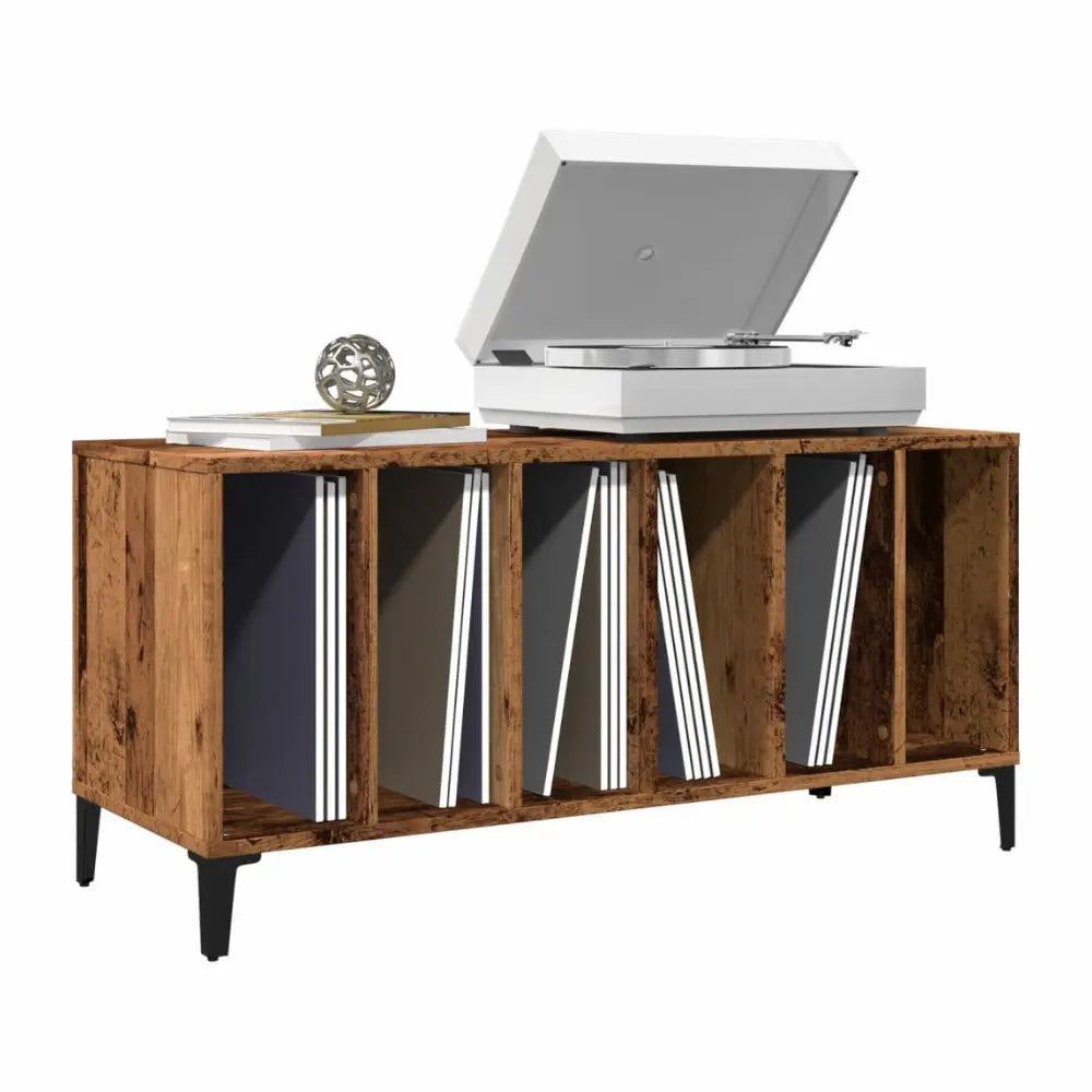 meuble vinyle en bois foncé 6 compartiments