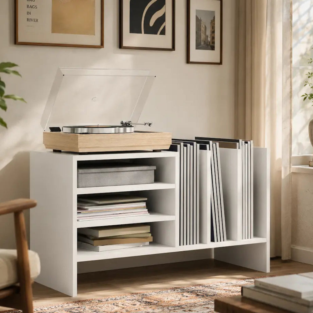 meuble vinyle en bois couleur blanc