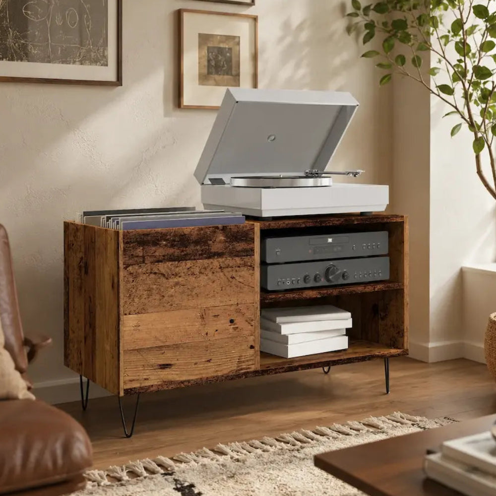 meuble pour platine vinyle bois ancien foncé