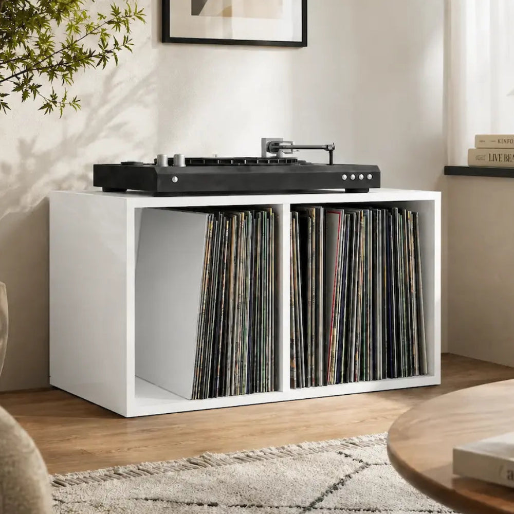 meuble vinyle blanc brillant en bois