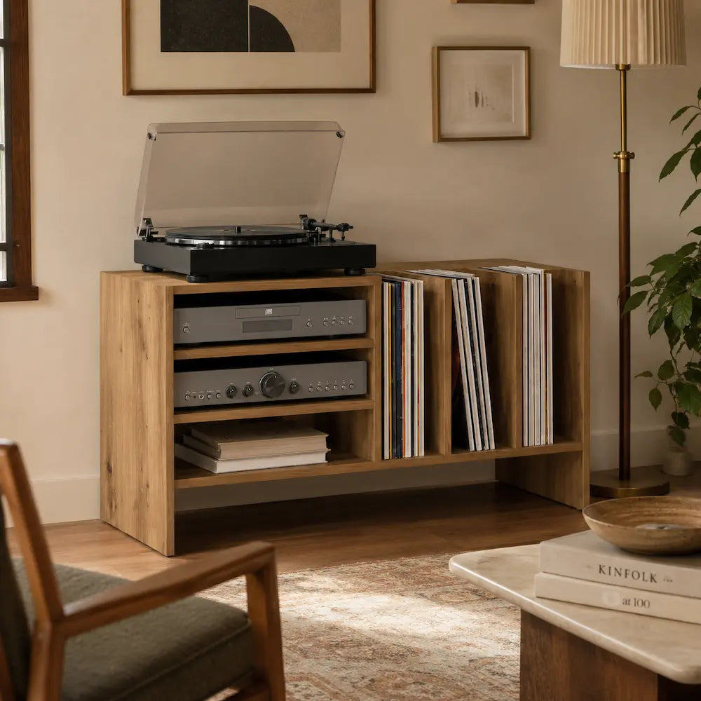 Meuble vinyle pour platine - Chêne artisanal - 78,5 x 35 x 45 cm