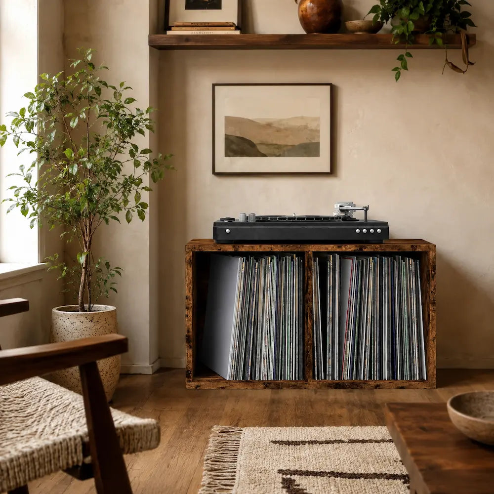 Meuble vinyle pour platine - Chêne fumé - 71 x 34 x 36 cm