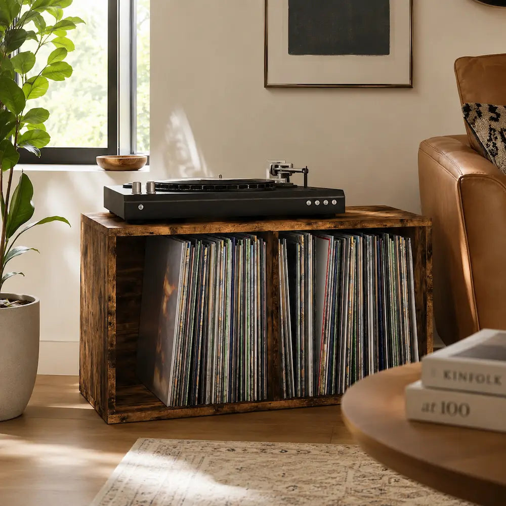 Meuble vinyle pour platine - Chêne fumé - 71 x 34 x 36 cm