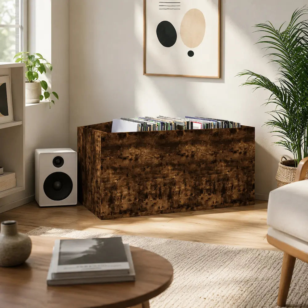 meuble vinyle bac rangement bois
