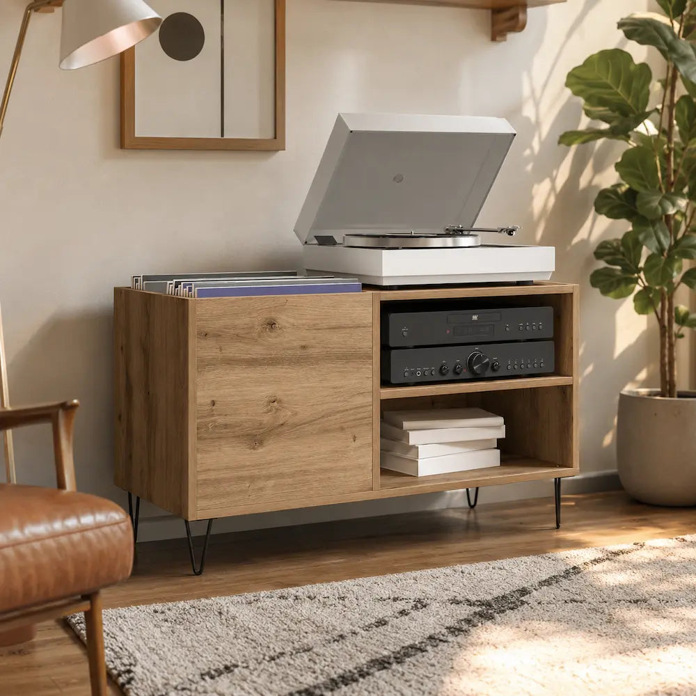 meuble platine vinyle en bois clair 