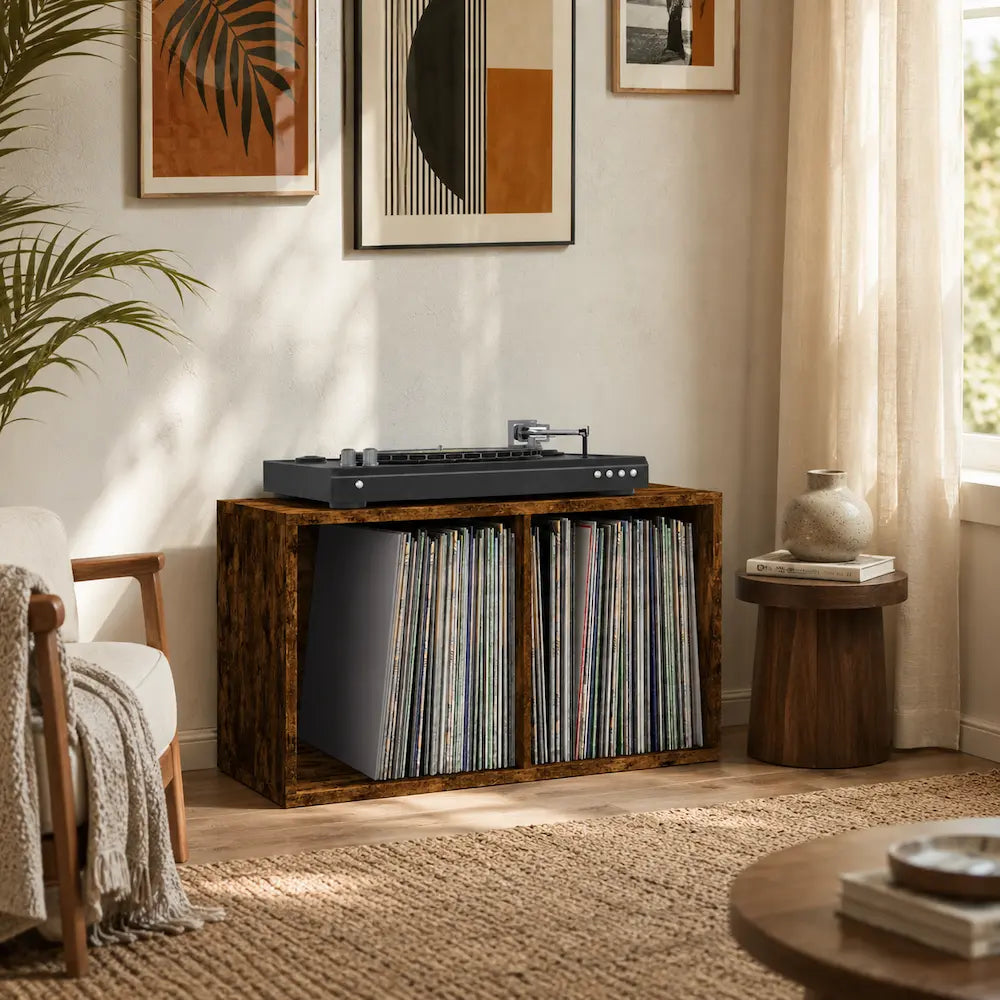 Meuble vinyle pour platine - Chêne fumé - 71 x 34 x 36 cm