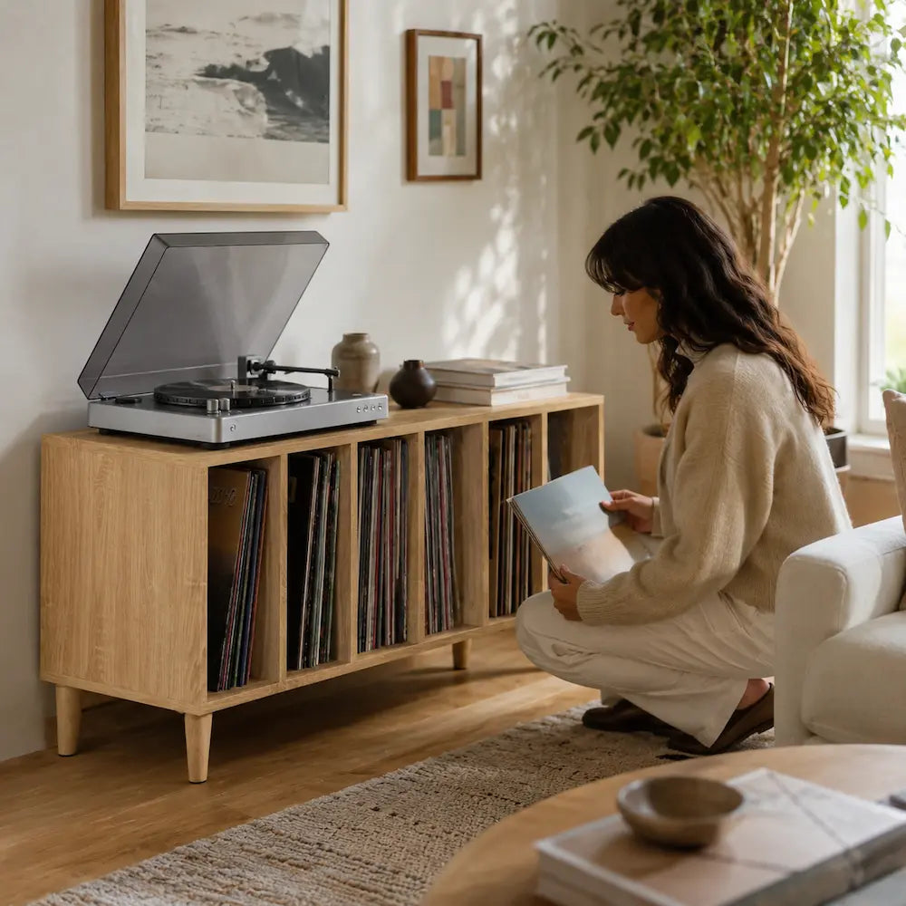 Meuble vinyle pour platine - Chêne sonoma - 100 x 38 x 48 cm