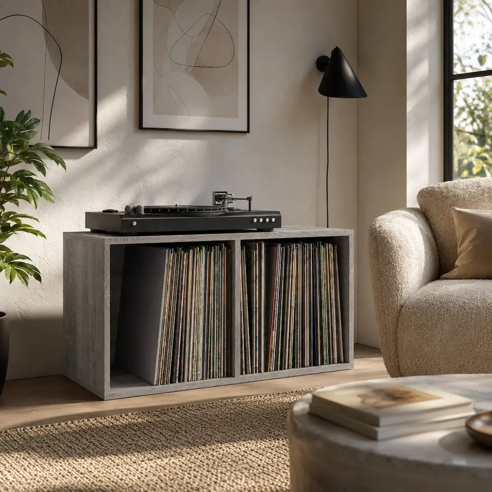 Meuble vinyle pour platine - Gris sonoma - 71 x 34 x 36 cm