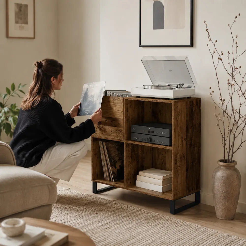 Meuble vinyle pour platine - Chêne artisanal - 84,5 x 38 x 89 cm