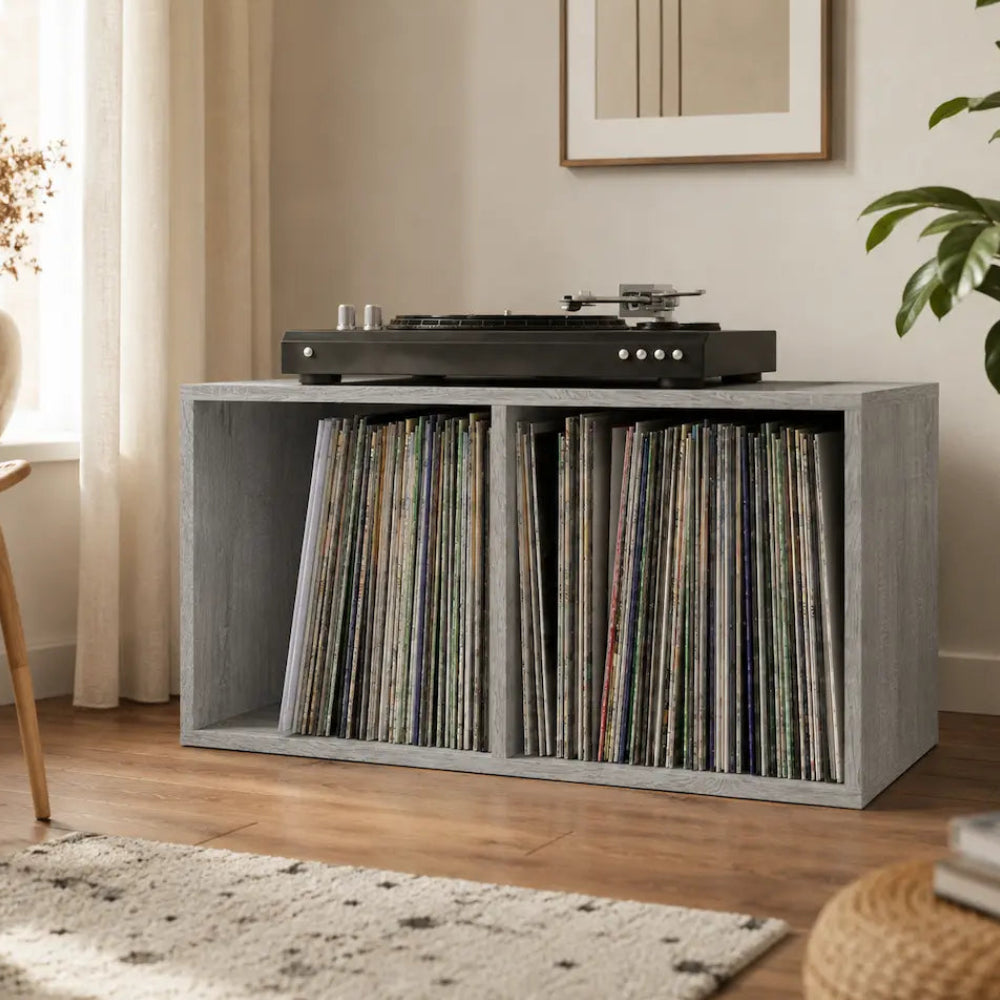 Meuble vinyle pour platine - Gris sonoma - 71 x 34 x 36 cm