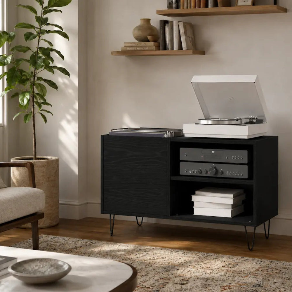 meuble pour platine vinyles en bois noir