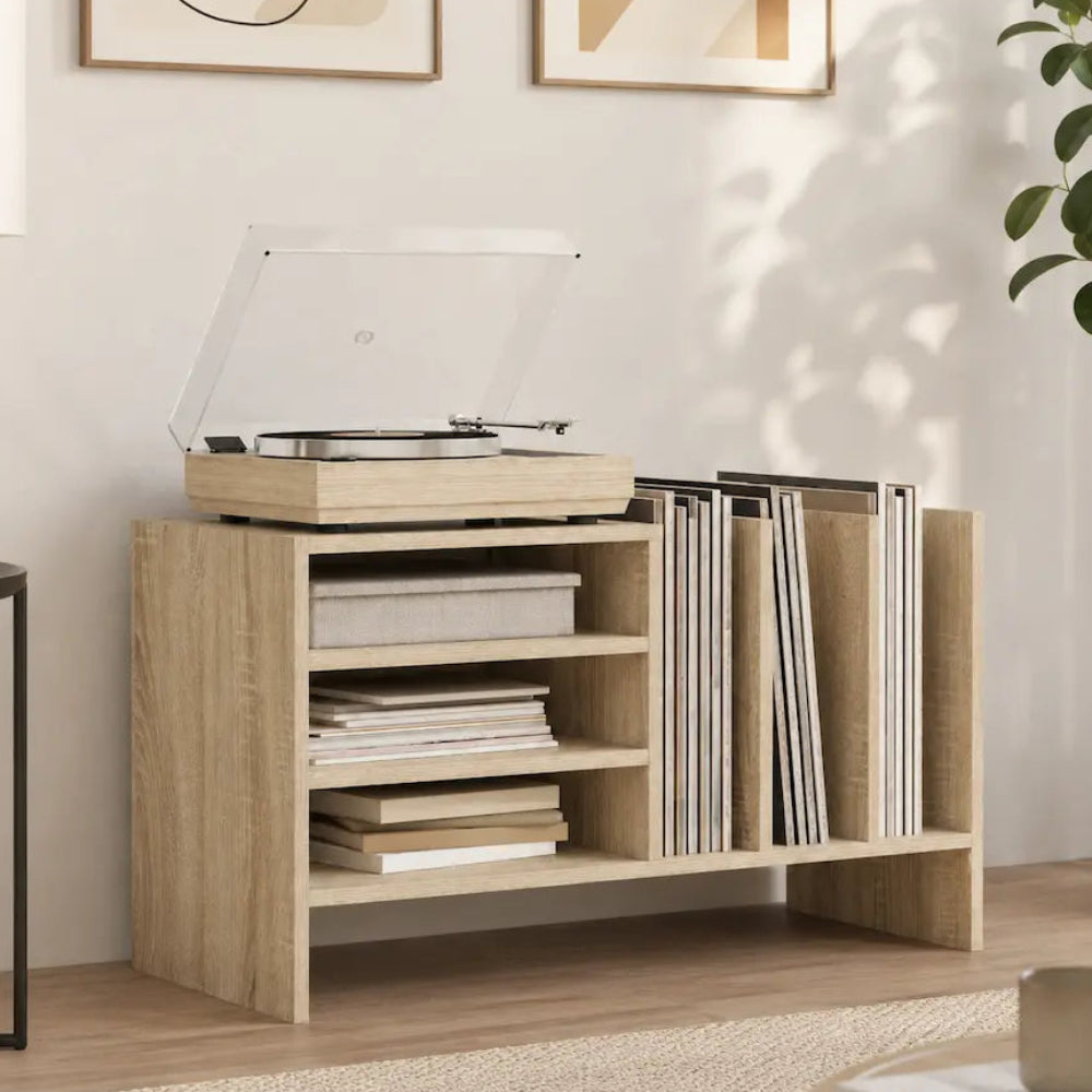 meuble vinyle couleur chêne clair 6 compartiments