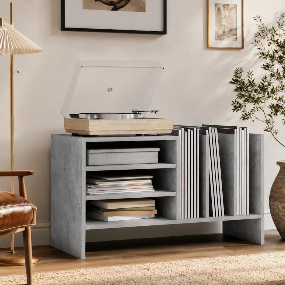 meuble pour vinyles moderne couleur gris béton en bois