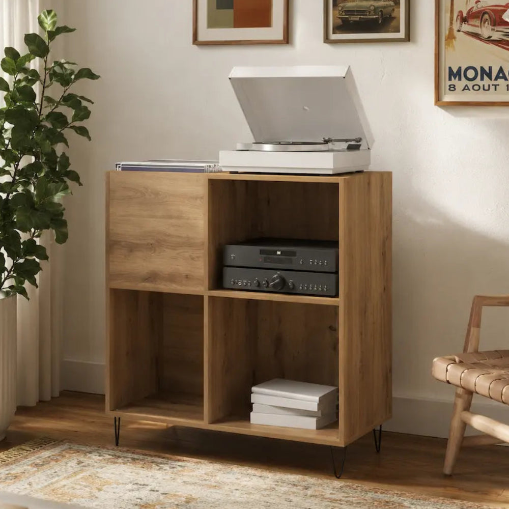 meuble vinyle clair en bois 4 compartiments