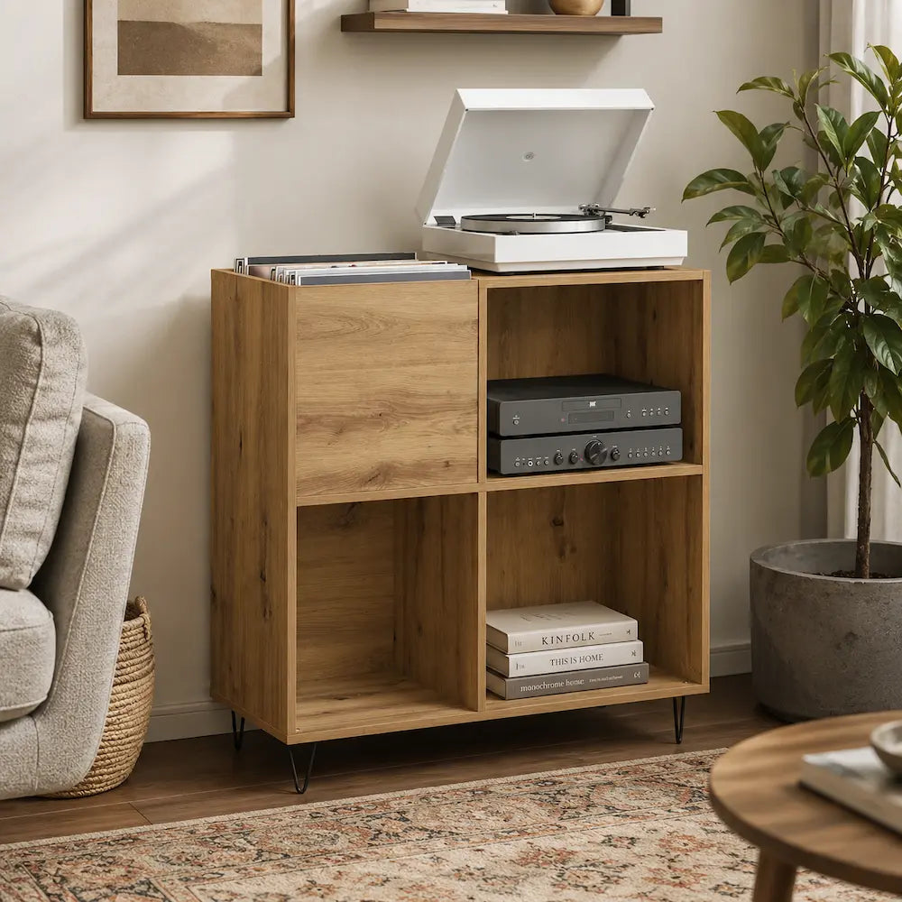 meuble vinyle bois clair salon Image