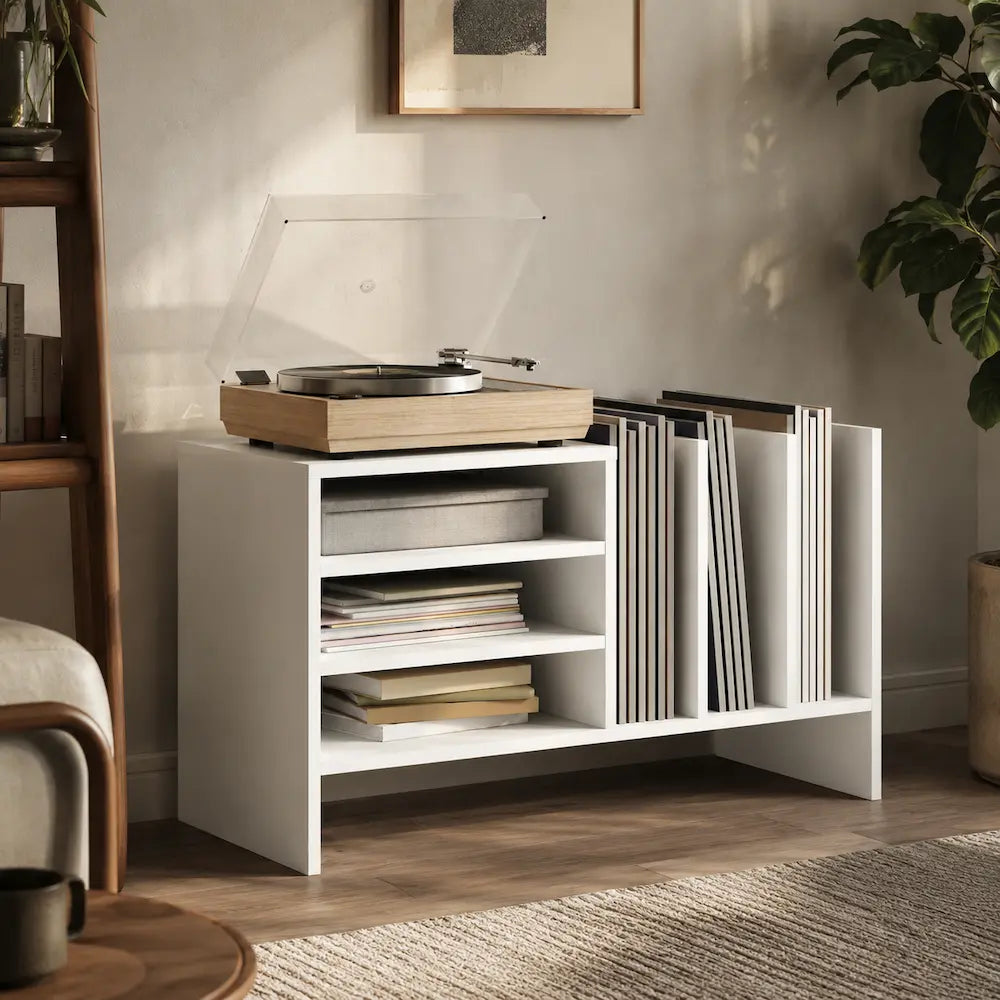 Meuble vinyle pour platine - Bois blanc - 78,5 x 35 x 45 cm