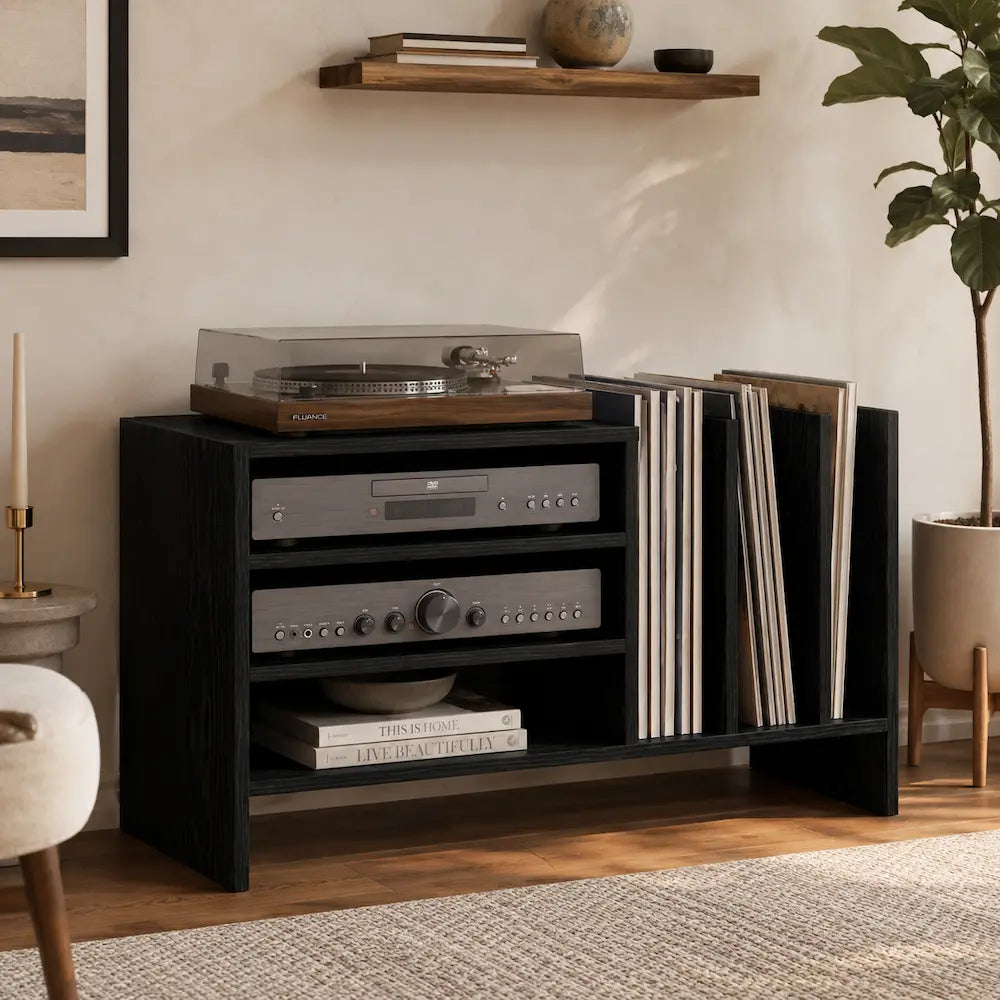 meuble vinyle en bois couleur noir