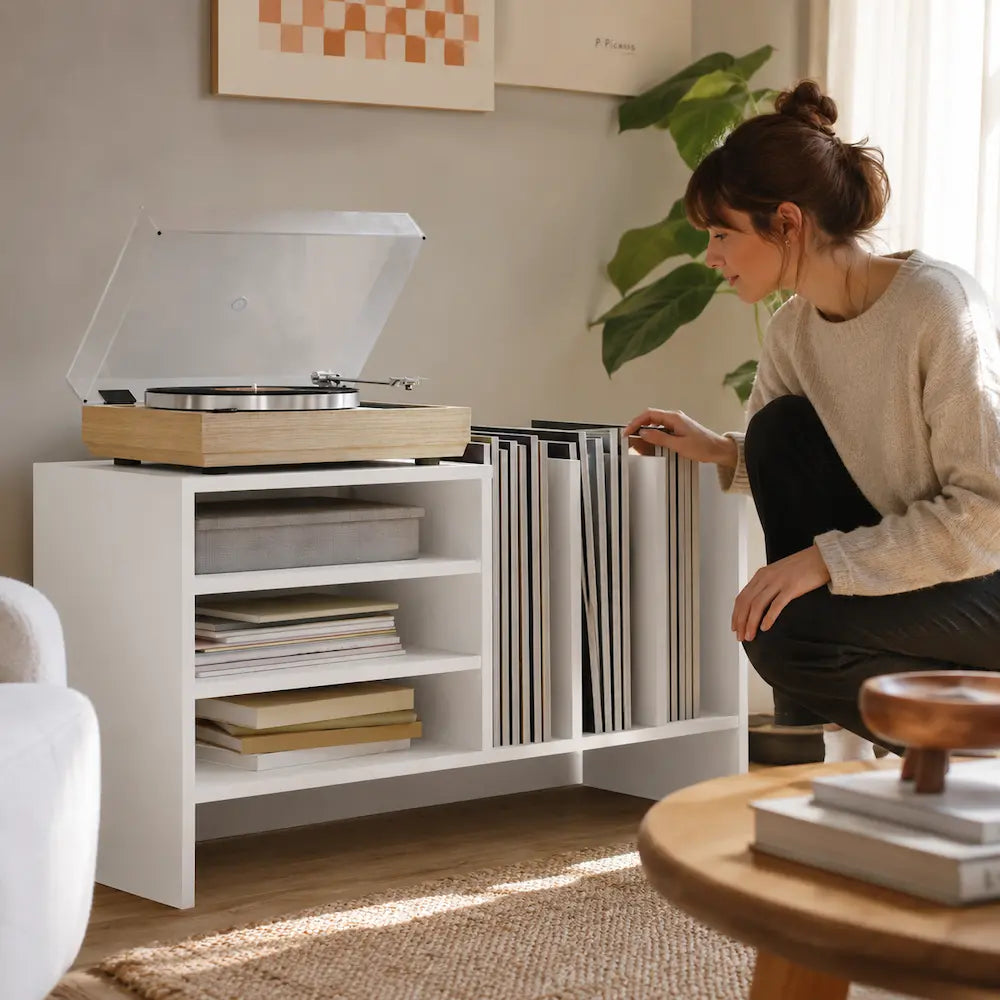 Meuble vinyle pour platine - Bois blanc - 78,5 x 35 x 45 cm