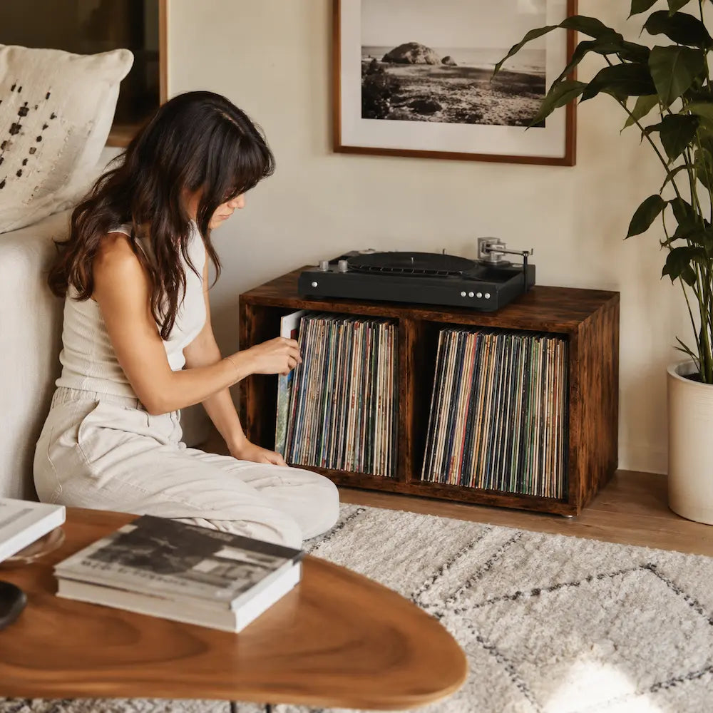 Meuble vinyle pour platine - Chêne fumé - 71 x 34 x 36 cm