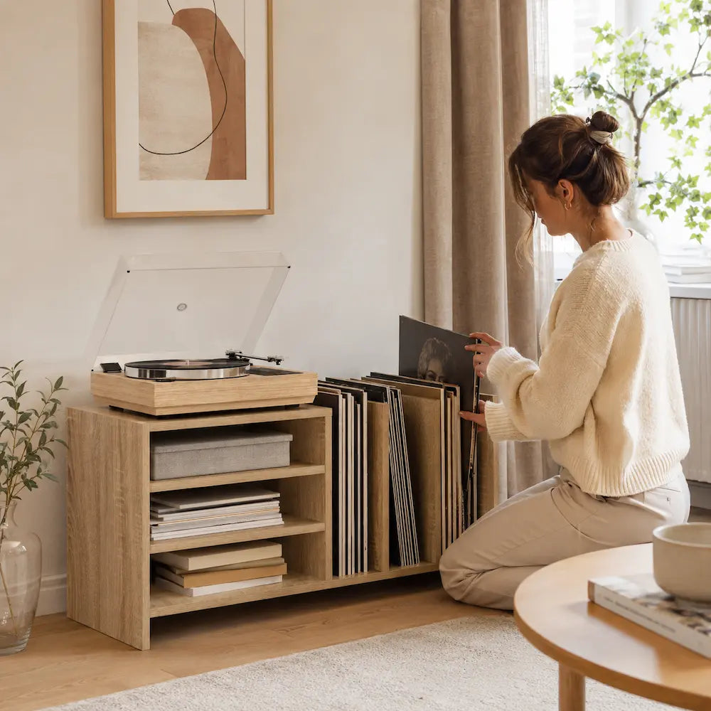 Meuble vinyle pour platine - Chêne sonoma - 78,5 x 35 x 45 cm