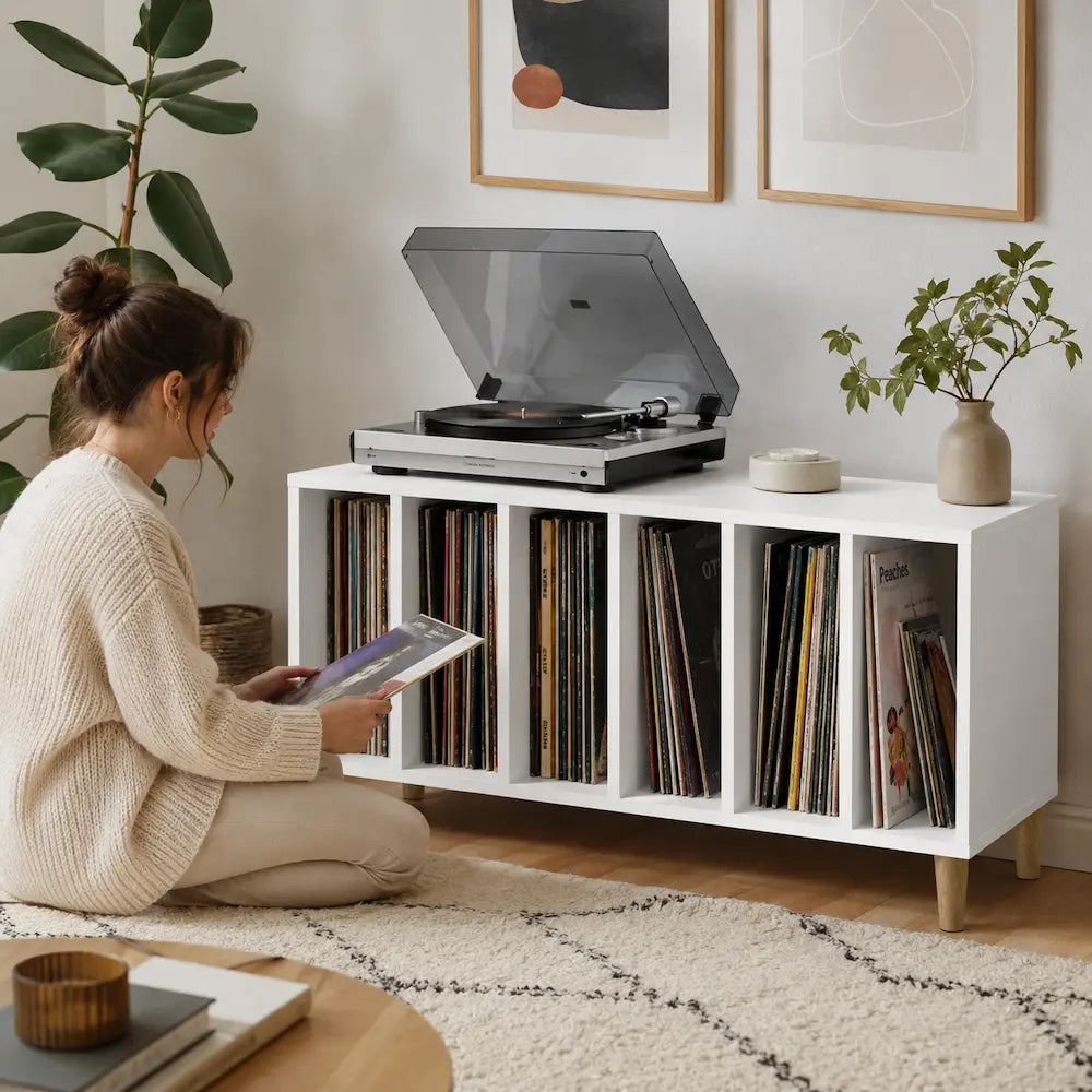 Meuble vinyle bois blanc salon