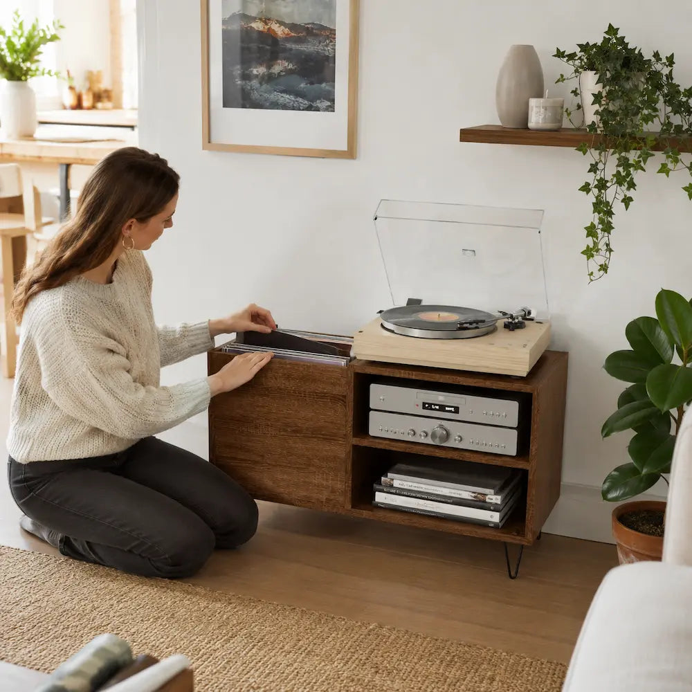 Meuble vinyle couleur chêne marron