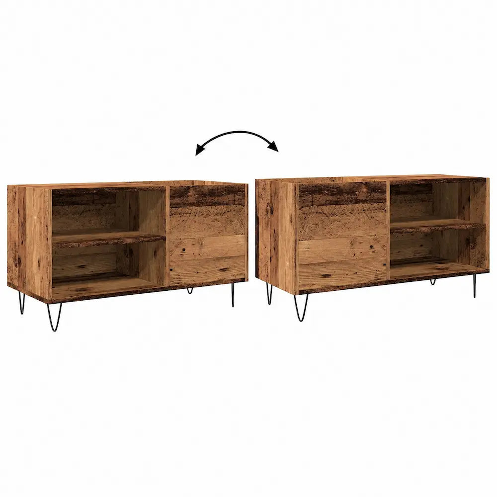 Meuble vinyle pour platine - Vieux bois - 84,5 x 38 x 48 cm