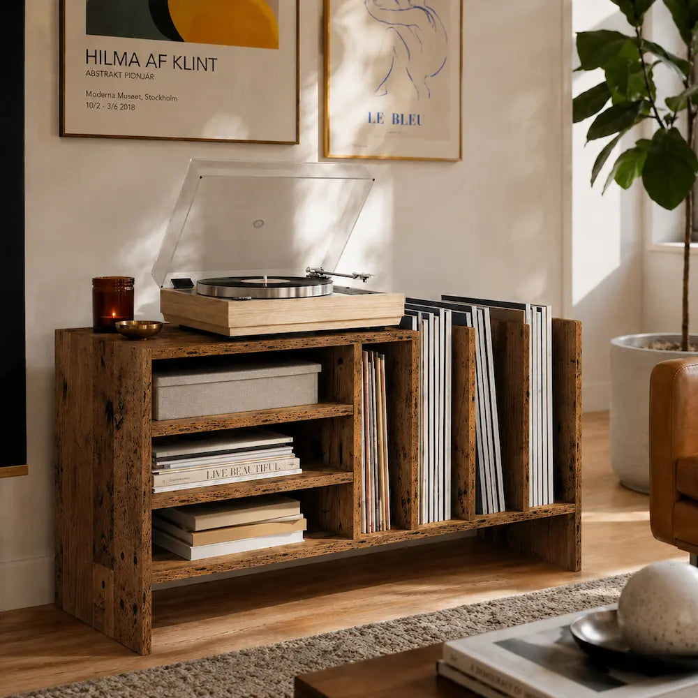 Meuble vinyle pour platine - Bois ancien - 78,5 x 35 x 45 cm