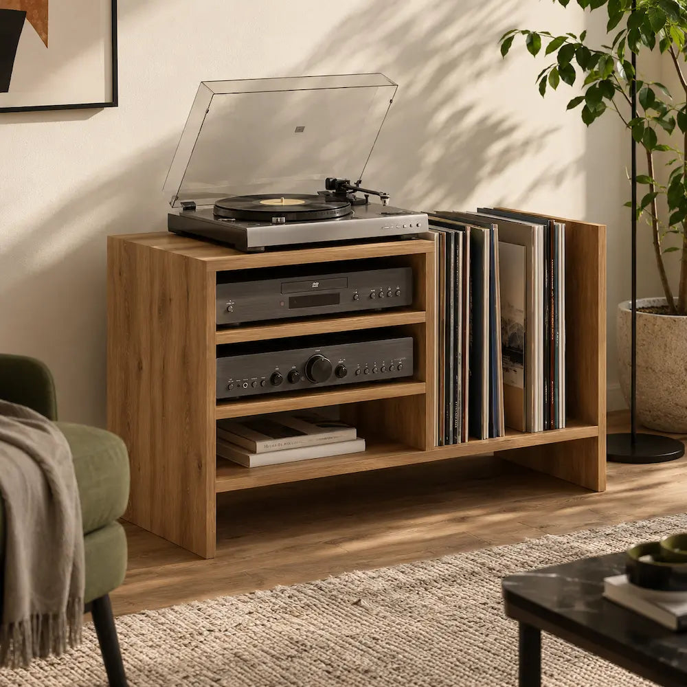Meuble vinyle pour platine - Chêne artisanal - 78,5 x 35 x 45 cm