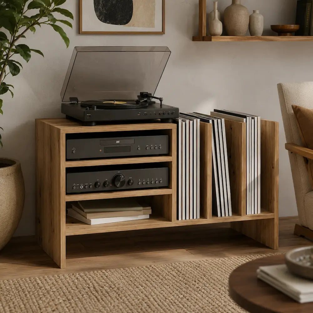 Meuble vinyle pour platine - Chêne artisanal - 78,5 x 35 x 45 cm