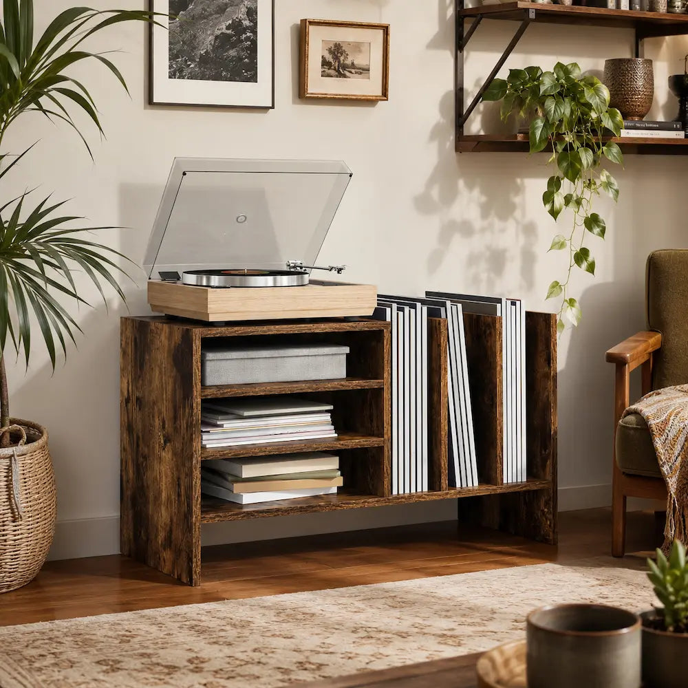 Meuble vinyle pour platine - Chêne fumé - 78,5 x 35 x 45 cm