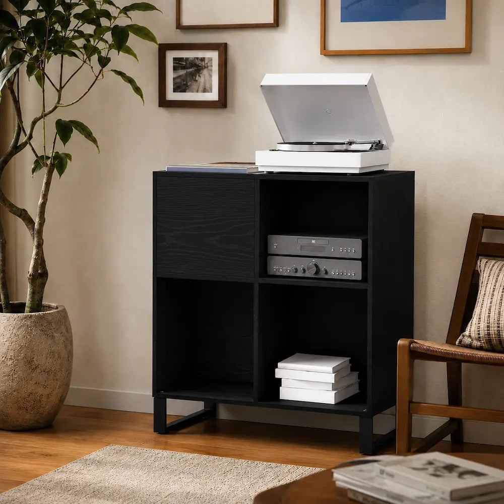 Meuble vinyle pour platine - Chêne noir - 85 x 38 x 89 cm