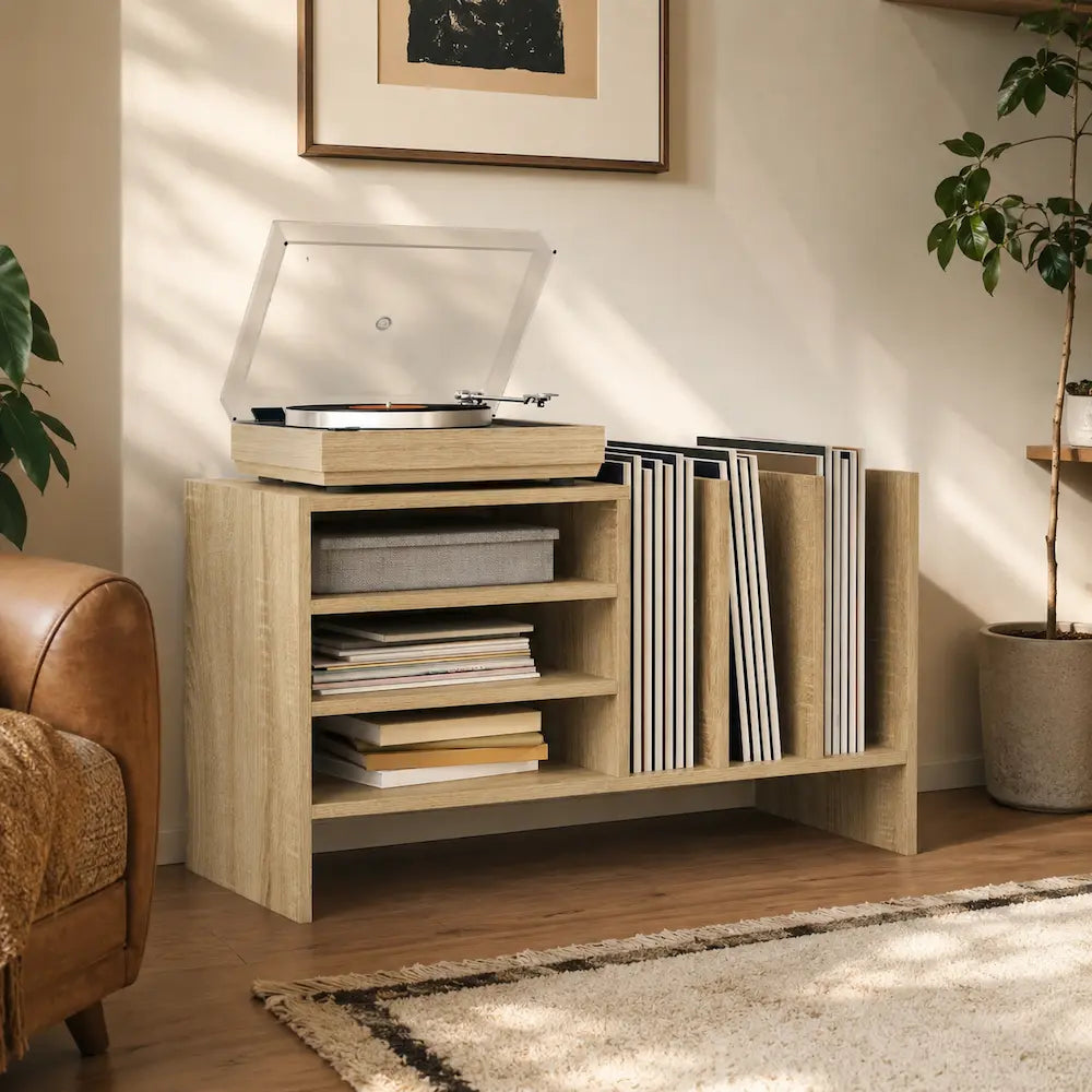 Meuble vinyle pour platine - Chêne sonoma - 78,5 x 35 x 45 cm