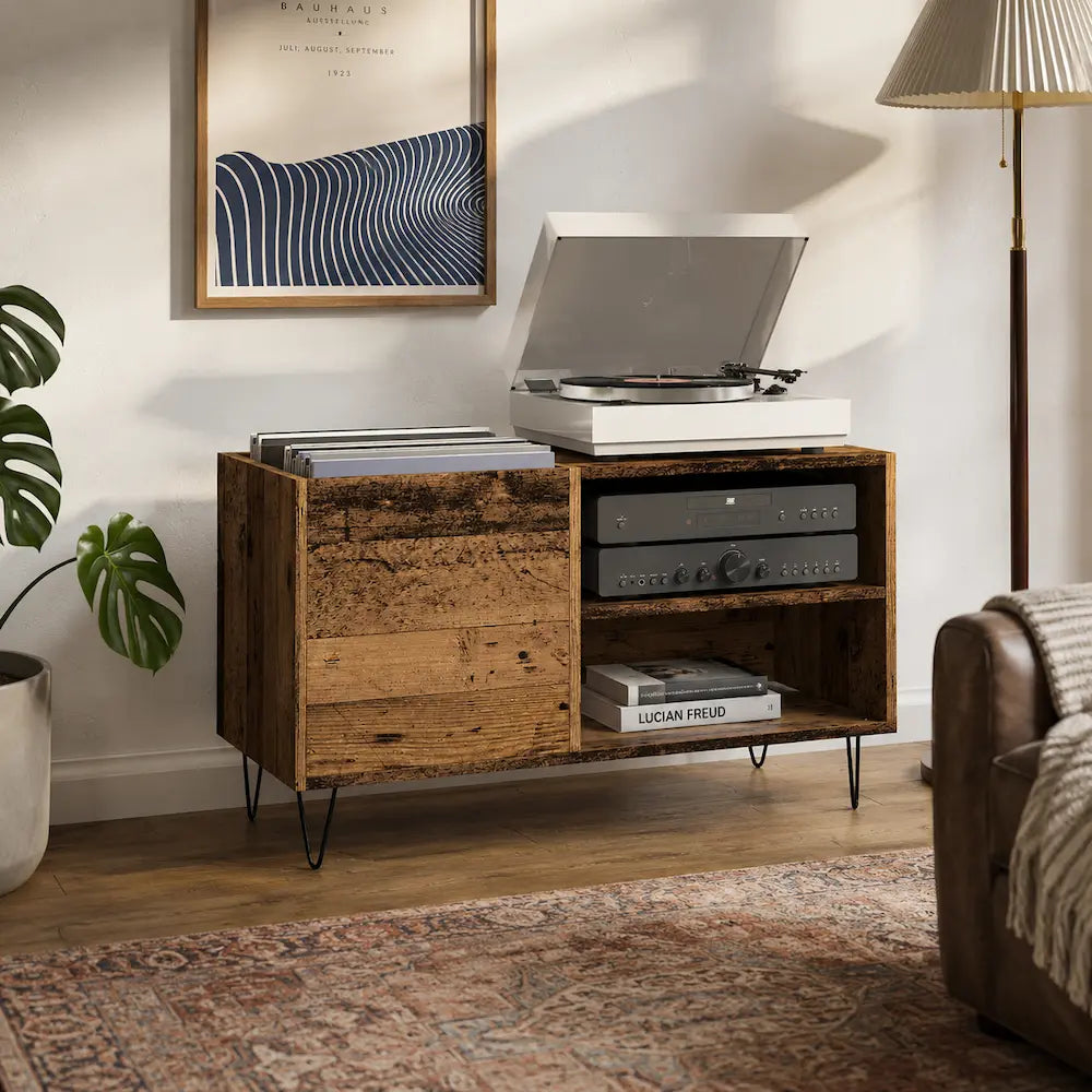 Meuble vinyle salon couleur bois foncé