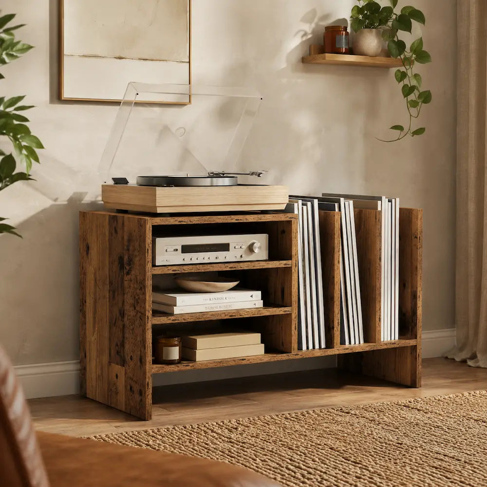 Meuble vinyle pour platine - Bois ancien - 78,5 x 35 x 45 cm
