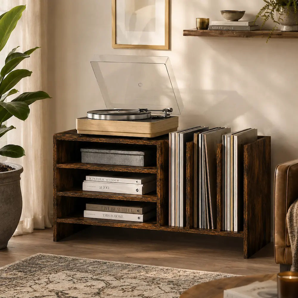 Meuble vinyle pour platine - Chêne fumé - 78,5 x 35 x 45 cm