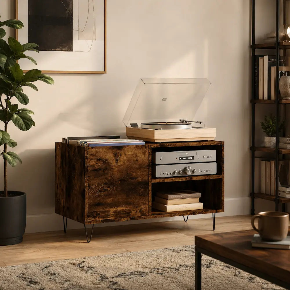 Meuble vinyle bois foncé