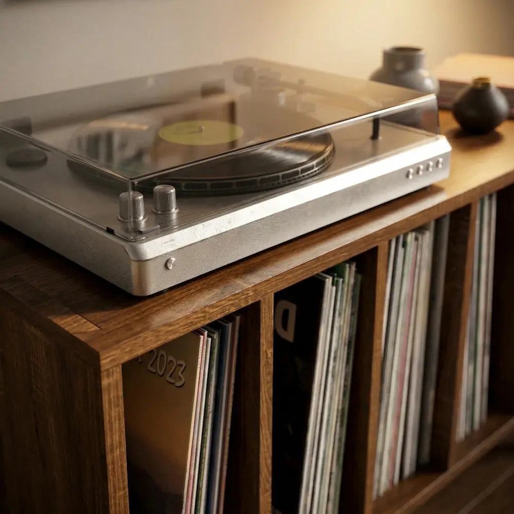 Meuble vinyle pour platine - Chêne marron - 100 x 38 x 48 cm