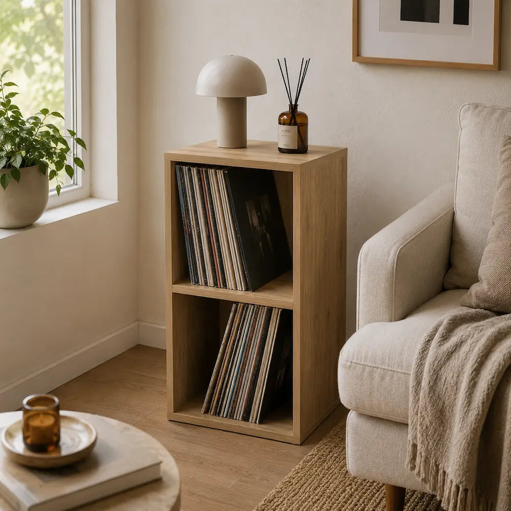 Meuble vinyle pour platine - Chêne artisanal - 69,5 x 34 x 36 cm
