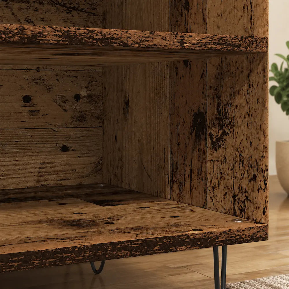 Meuble vinyle pour platine - Vieux bois - 84,5 x 38 x 48 cm