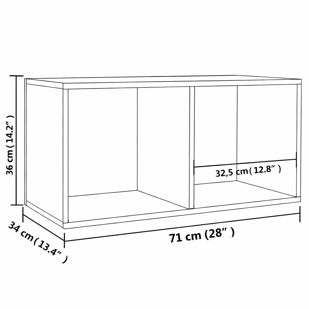 dimensions de meuble vinyle en chêne sonoma aux dimensions 71 x 34 x 36 cm