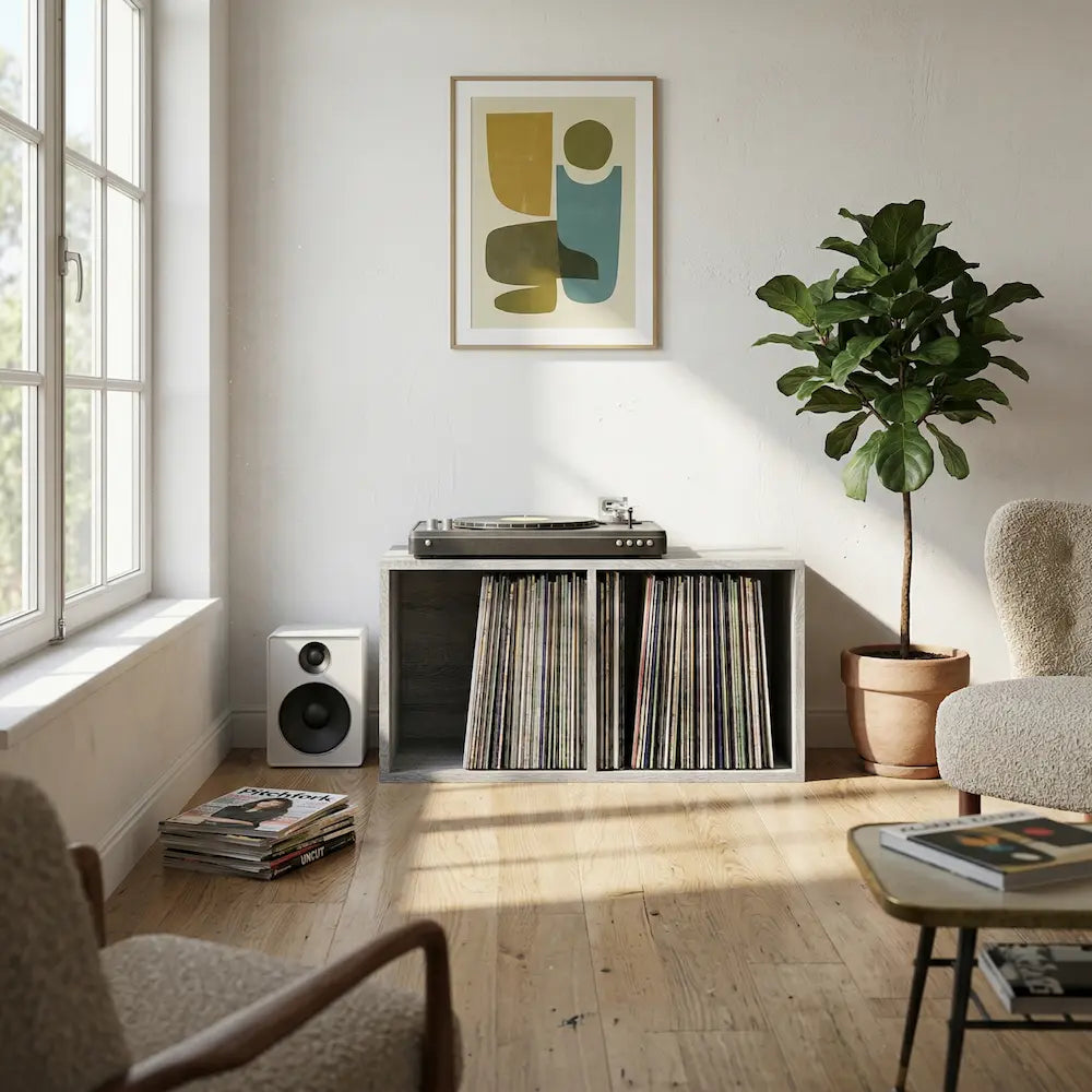 meuble vinyle gris salon moderne vintage