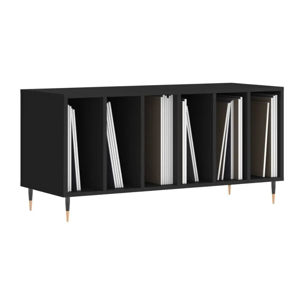 meuble vinyle noir en bois aux dimensions 100 x 38 x 48 cm